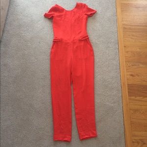 Sezane Red Short Sleeve Jumpsuit